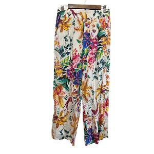 Rachel Roy Medium Floral Print Linen Blend Wide‎ Leg Lounge Pants Boho Chic
